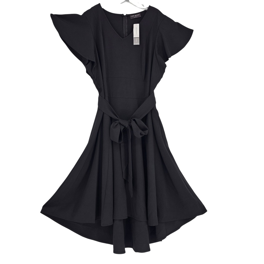 Lane Bryant High-Low Midi Dress Plus Sz 22 Black Flutter‎ Sleeve Lena Whimsigoth